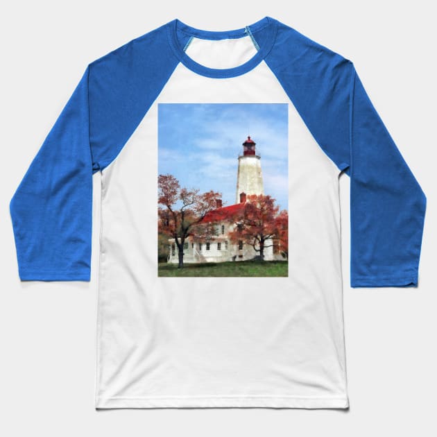 Sandy Hook New Jersey - Lighthouse at Sandy Hook Baseball T-Shirt by SusanSavad